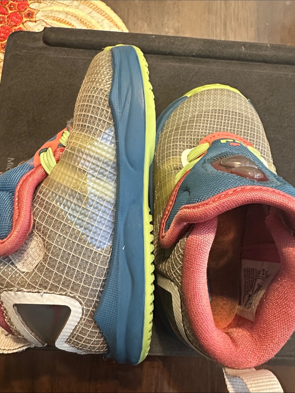 Nike Kids Multicolor Athletic Sneakers in Gray, Blue, Neon Yellow & Coral